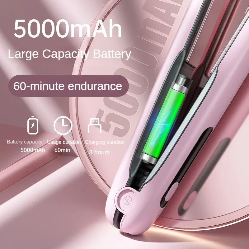 ワイヤレスヘアアイロン フラットアイロン ミニ 2 in 1 ローラー USB 5000mAh 最大200度 ポータブル コードレス カーラー 4段階 ドライ&amp;ウェット両用