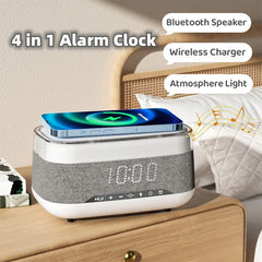 インテリジェントな多機能目覚まし時計 Bluetoothスピーカー ワイヤレス充電器 急速充電時計 雰囲気のあるナイトライト ホームデコレーション