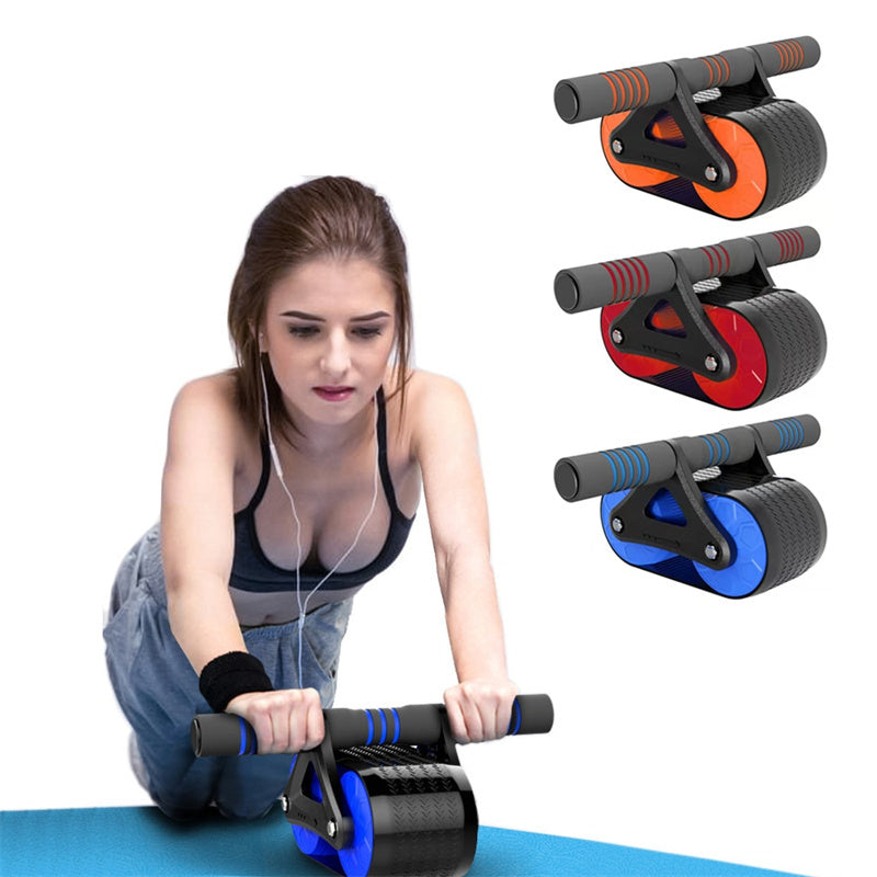 ダブルホイール腹筋エクササイズ器具 レディース メンズ 自動リバウンド 腹筋ローラー ウエストトレーナー ジム スポーツ ホームエクササイズ器具