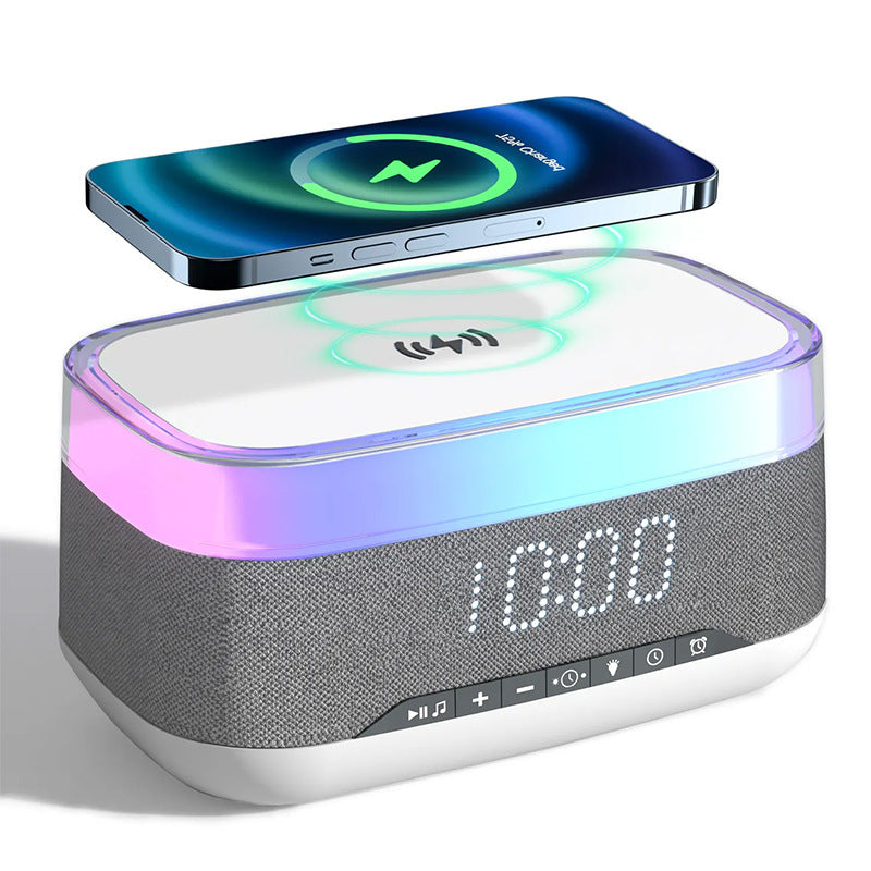 インテリジェントな多機能目覚まし時計 Bluetoothスピーカー ワイヤレス充電器 急速充電時計 雰囲気のあるナイトライト ホームデコレーション